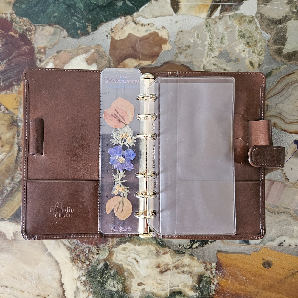 FRANKLIN QUEST Binder Made In USA - Compact Size - Calf Skin Brown Leather